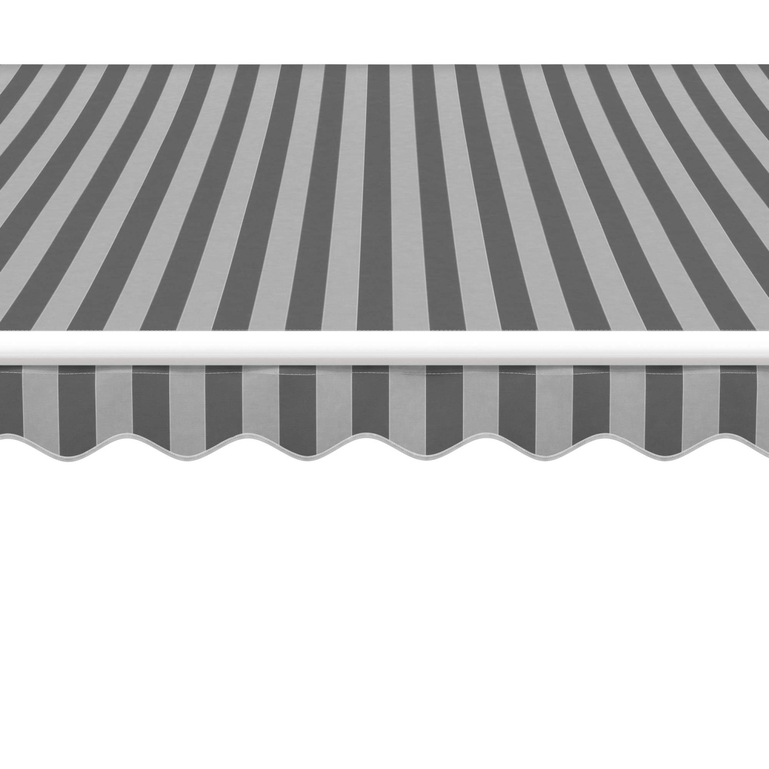 Gelenkarmmarkise Aventura, 3x2m, grau-weiß gestreift, mit Volant.