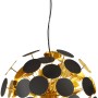 Moderne Trio Pendelleuchte Discalgo in Schwarz-Gold mit runden Kunststoffscheiben.