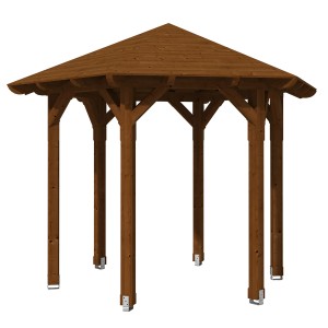Skan Holz Pavillon Colmar 1 aus Douglasie, Ø 360 cm, Nussbraun. Holzpavillon mit Dach.