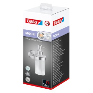 Tesa Moon Seifenspender in Edelstahloptik, zur Wandmontage mit Klebelösung.