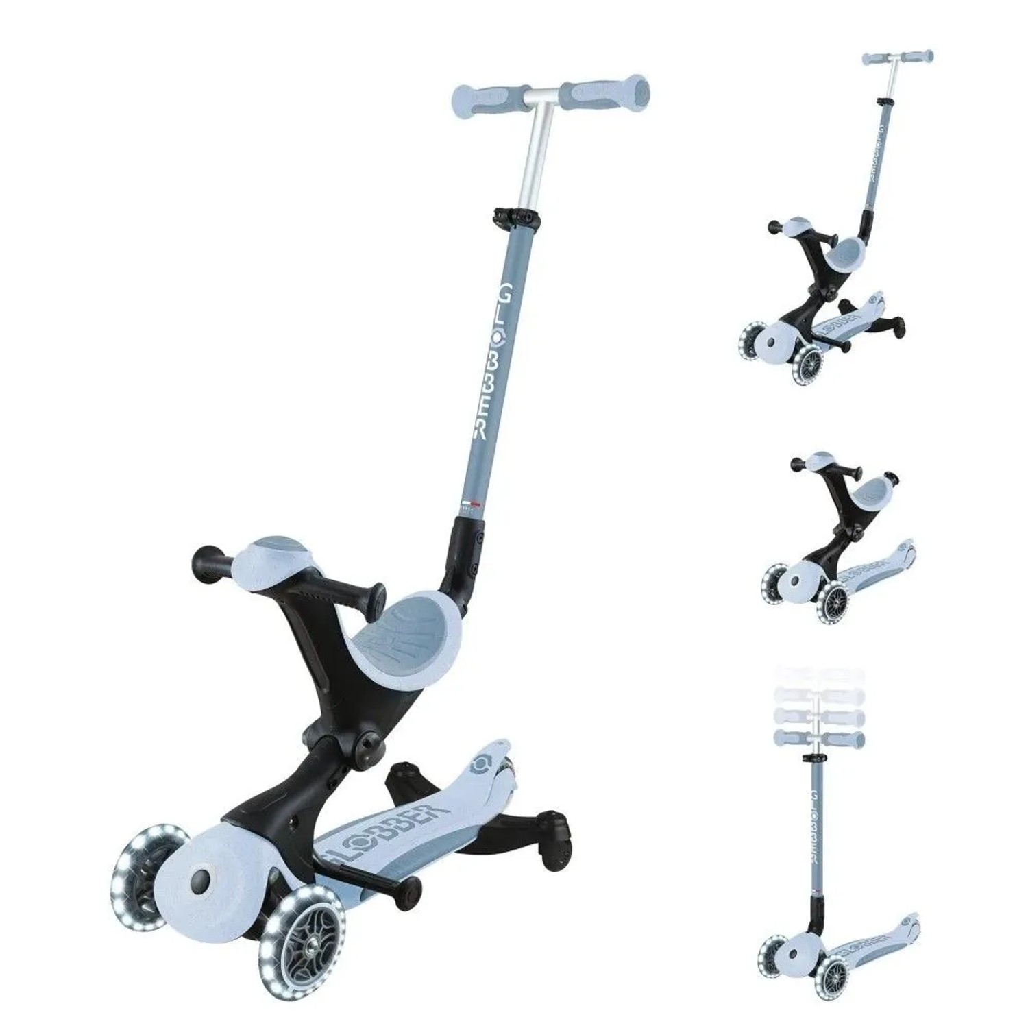 Globber Go-Up Deluxe Lights 360 3 in 1 Aufsitzrad Laufrad Scooter 120/80 mm 3-Rädrig Verstellbar Blaubeere_3