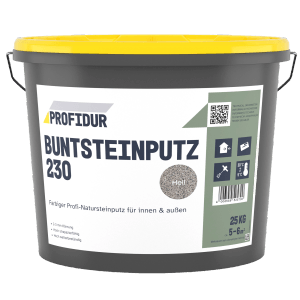 Eimer Profidur Buntsteinputz 230 Hell, Natursteinputz für Innen und Außen, 25 kg.