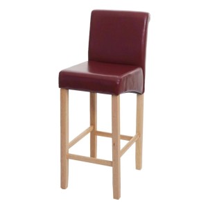 Barhocker C33 in Rot-Braun mit hellen Holzbeinen und Kunstlederbezug.