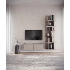 Selsey TV-Hängeboard Bemmi 100 cm in Kaschmirgrau, schwebend unter TV, mit zwei Klappenfächern.