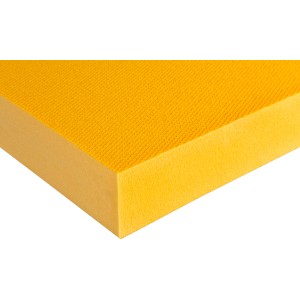 Gelbe XPS Dämmplatte GL, 120 mm stark, für Fassade und Sockel.