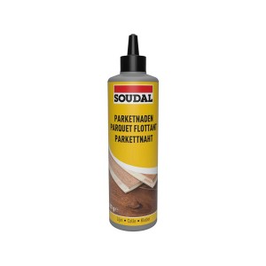 Soudal Parkettnahtkleber 70A, 500g Flasche mit Dosierspitze für einfache Anwendung.