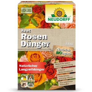 Neudorff Azet Rosen-Dünger 2,5kg Packung mit Rosenabbildung für üppige Blüten.