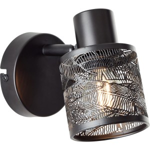Schwenkbarer Wandspot Bano in Schwarz matt mit filigranem Blätterdesign für Innenräume.