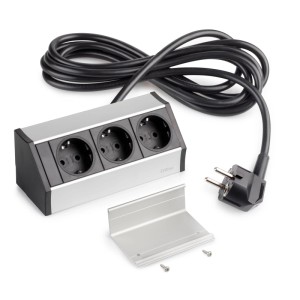 Emuca Aufputz Multistecker V Dock 3 X Schuko Steckdose Kunststoff und Aluminium Matt Eloxiert