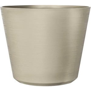 Sandgrauer Deroma Pflanztopf Wow aus Kunststoff, Ø 37 cm, mit horizontaler Struktur. Frost- & UV-beständig.
