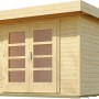 Unbehandeltes Weka Holz-Gartenhaus mit Flachdach und Doppeltür.