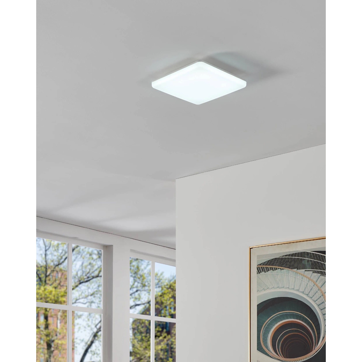 Quadratische, weiße Eglo LED-Deckenleuchte Expert Castagneto, 31x31 cm, geeignet für Feuchträume.