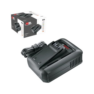 Bosch AL 18 V-44 Akku-Ladegerät für Elektrowerkzeug-Akkus, mit Ladekabel und Produktverpackung.
