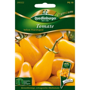 Quedlinburger Cherry-Tomaten Yellow Pearshaped Saatgut, gelbe, birnenförmige Früchte.