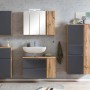 Modernes Badmöbel-Set Ancona in Grau-Wotaneiche Optik mit Hängeschrank, Spiegelschrank und Waschtischunterschrank.