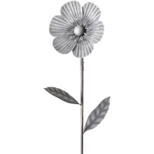 Silberner Boltze Gartenstab Garden Prato mit Blume und Blättern, Gartendekoration.