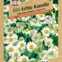 Samenpackung Sperli Bio Echte Kamille mit weißen Blüten und gelber Mitte. Heilpflanze für Tee.