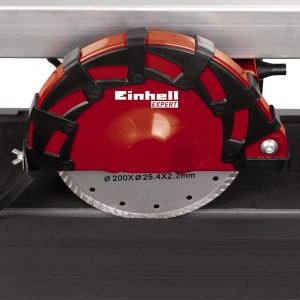 Einhell TE-TC 620 U Radial-Fliesenschneider mit roter Abdeckung und Diamanttrennscheibe.