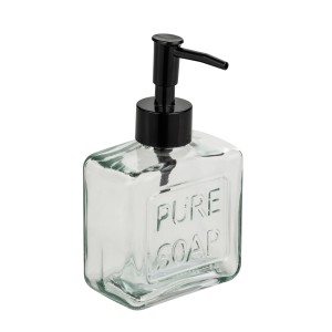 Wenko Seifenspender Pure Soap Picco, transparentes Glas mit schwarzem Pumpkopf, 250 ml.