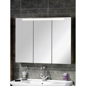 Fackelmann Spiegelschrank A-Vero Graueiche 105 cm mit Beleuchtung und drei Spiegeltüren.