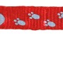 Rotes Trixie Katzenhalsband aus Nylon, reflektierend mit Katzenmotiven und Glöckchen.