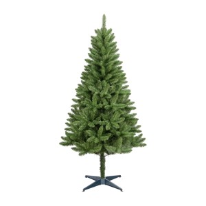 Grüne OBI Kunsttanne New Fundy PVC, 180 cm hoch, mit dichtem Nadelwerk und stabilem Dreifuß. Perfekt für Weihnachtsdekoration.