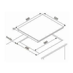Skizze des Respekta Backofen-Sets PYROSET95500 mit Maßangaben für den Einbau.