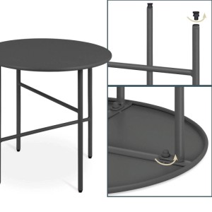 Bomoe Finn Beistelltisch, Ø 44cm, schwarz, aus Metall, mit Details zu den verstellbaren Füßen.
