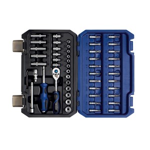 LUX Steckschlüsselsatz Comfort, 53-teilig, 6,3 mm (1/4 Zoll) im geöffneten Koffer.