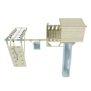 PolarPlay Babyschaukel Farö Eisblau: Spielturm mit Rutsche, Schaukel und Kletterwand.