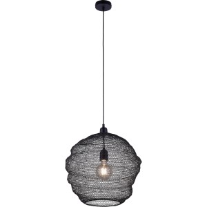 Schwarze Just Light Pendelleuchte mit Lampenschirm aus Metallnetz.