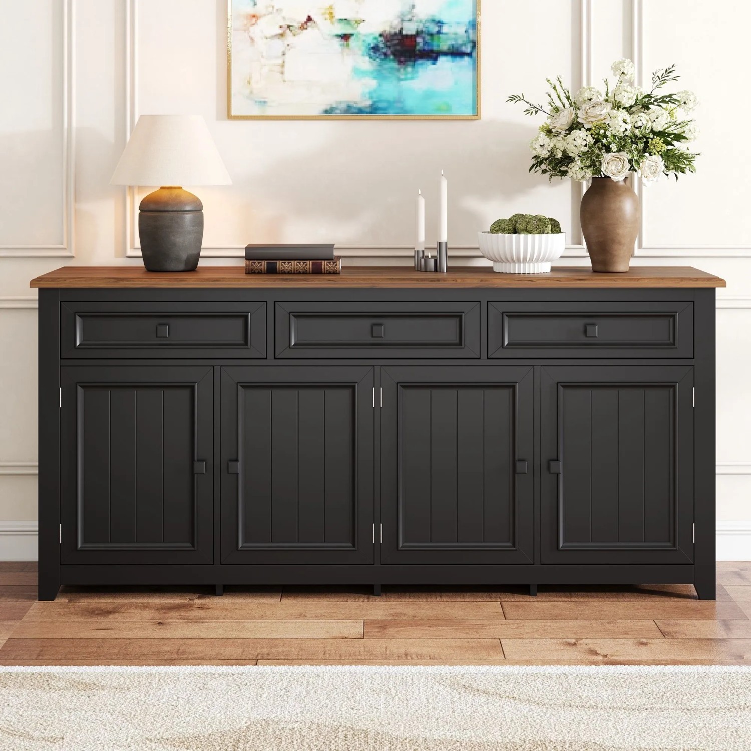 okwish Sideboard mit Stauraum Wohnzimmer 160x35x76cm Schwarz_3