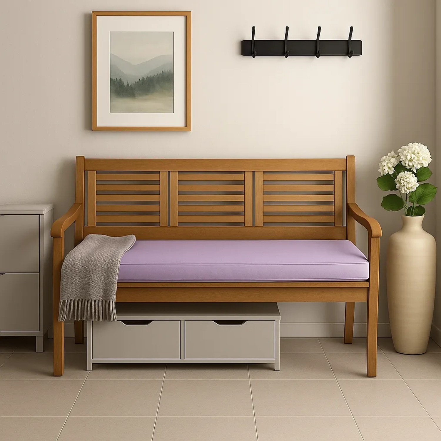 Lila Gartenbank Kissen 110x50cm für 2-Sitzer Bänke. Bequeme Sitzauflage für Outdoor.
