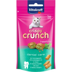 Vitakraft Crispy Crunch Katzensnack mit Pfefferminzöl, zur Zahnpflege, 60g Packung.