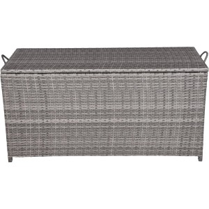 Graue Garden Pleasure Auflagenbox Patras (60x50x120cm) aus Rattan für Gartenaccessoires.