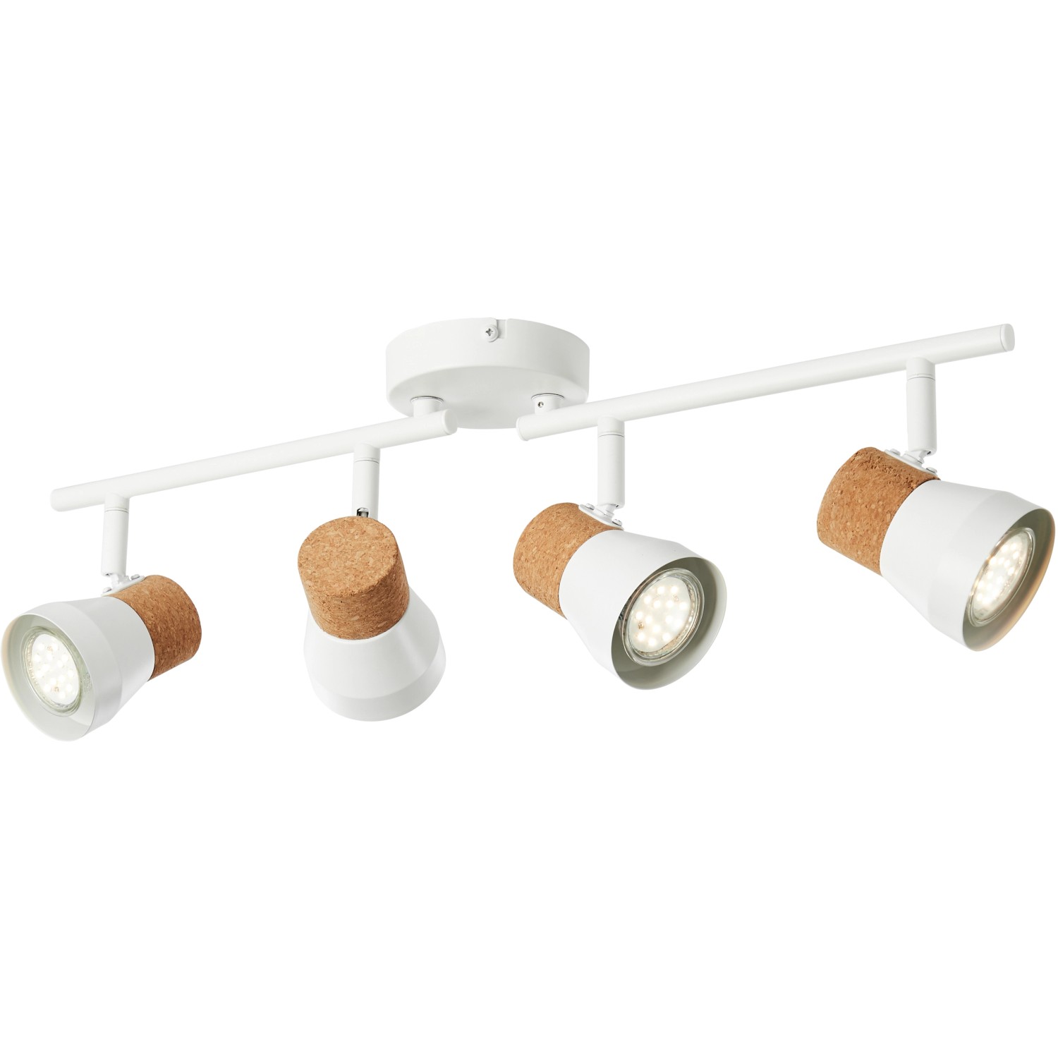 Brilliant Spotrohr Moka, 4-flammig, weiß matt/braun, mit Kork-Elementen. Deckenleuchte für Innenräume.