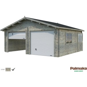 Palmako Holzgarage Roger, Doppelgarage mit Sektionaltor, grau tauchgrundiert.