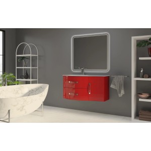 Seitenschrank, 34 cm, Best Rot Glänzend, für Waschbeckenunterschrank. Tür mit Soft-Close und Glasablage.