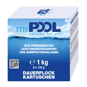 myPOOL Flockkartuschen, weiße 1kg Packung mit 8x125g Kartuschen für Poolreinigung.