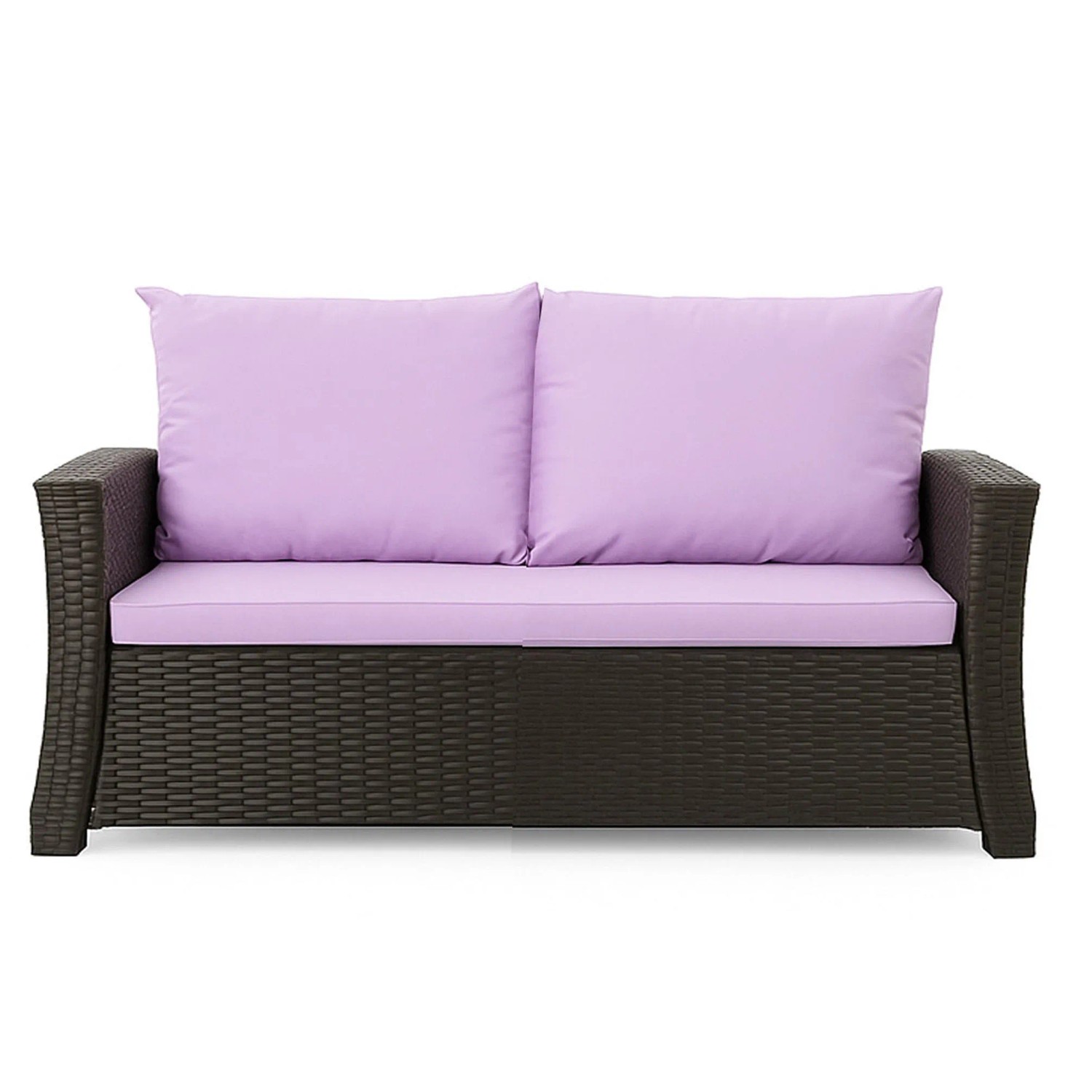 Gartensofa mit lila Setgarden Kissen (120x60x50 cm) für Polyrattan Möbel.