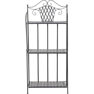Siena Garden Regal Como, grau, mit drei Mosaik-Regalböden und schwarzem Stahlgestell.