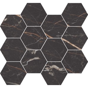 Dekorfliese Eleganza Hexagon Emperador, Feinsteinzeug in Marmoroptik, 35x30,3 cm.