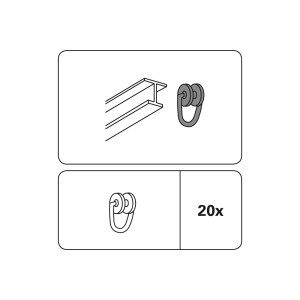 Gardinia T-Rollringe, silber/transparent, 20er-Pack für Gardinenschienen.