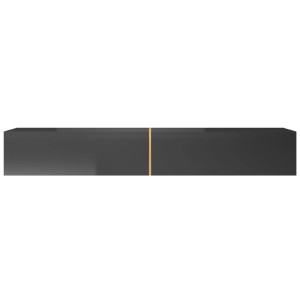 Schwarzes Selsey TV-Hängeboard Bisira, 200 cm, mit goldenem Einsatz. Modernes, griffloses Design für TV-Schränke.