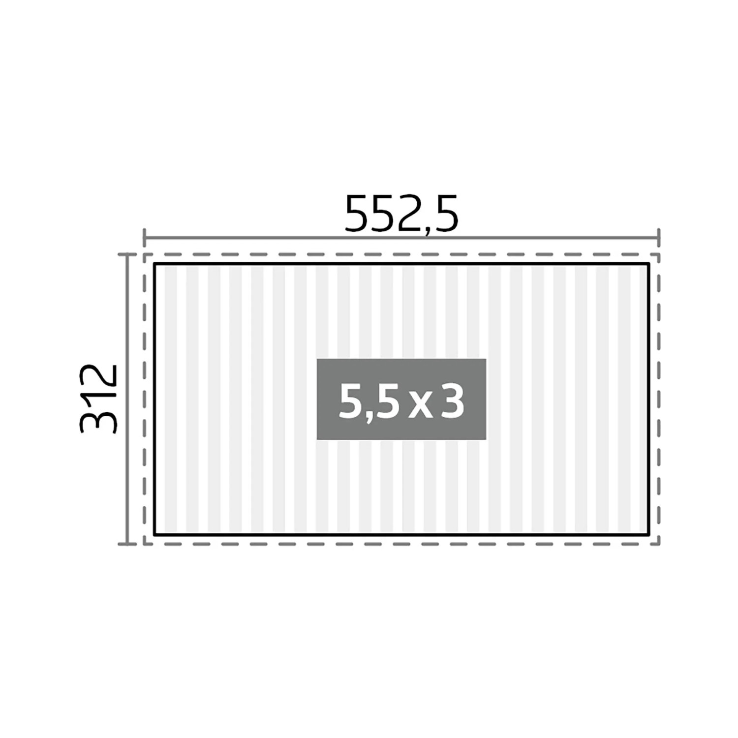 Draufsicht Biohort Pergola 5,5 x 3 m, Quarz-Silber, Maße 552,5 x 312 cm, Terrassenüberdachung.