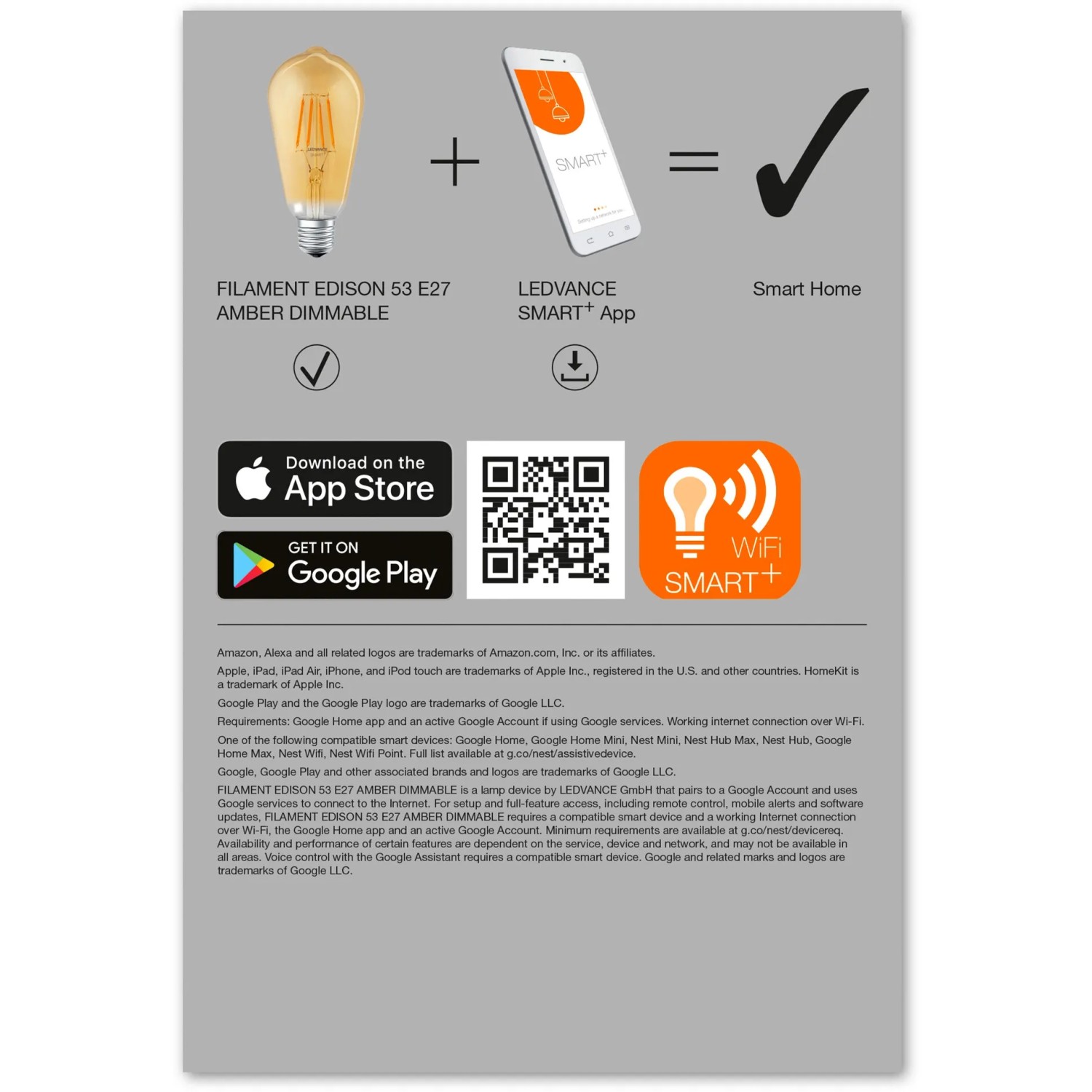 Ledvance Smart+ Filament Edison E27, 6W, Gold: App-Steuerung für smarte Beleuchtung.