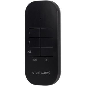 Schwarze Smartwares Fernbedienung für Outdoor-Stecker-Set Mini zur Hausfunksteuerung.