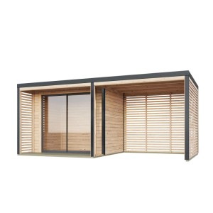 Karibu Gartenhaus Flavio A mit Anbaudach 3 m Natur-Anthrazit