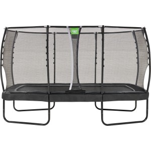 Schwarzes EXIT Allure Premium Gartentrampolin, rechteckig, mit Sicherheitsnetz.