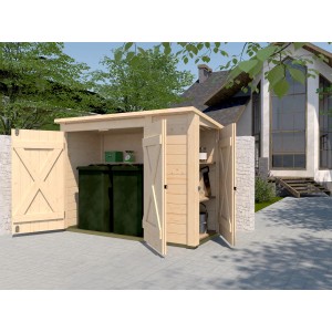 Offener Weka Gartenschrank Multibox mit Regalsystem aus naturbelassenem Holz.